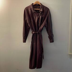 Burgundy leather trench coat
